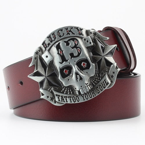 Rock Metal Skull Head Buckle Leather Belt