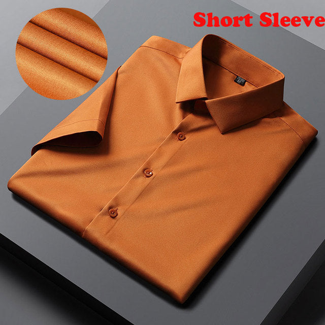 Solid Polyester Turn-Down Collar Men's Shirt