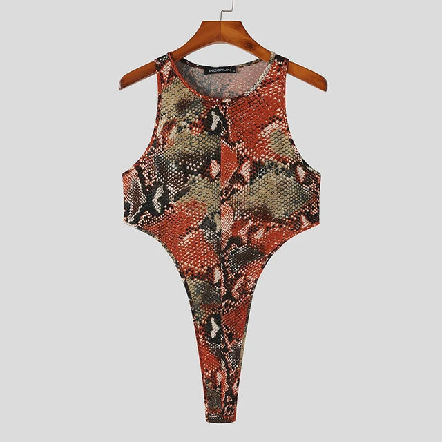 Animal Printing O-neck Sleeveless Bodysuit