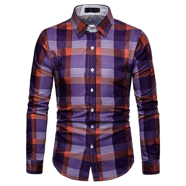 Casual Cotton Plaid Men Long Sleeves Shirts