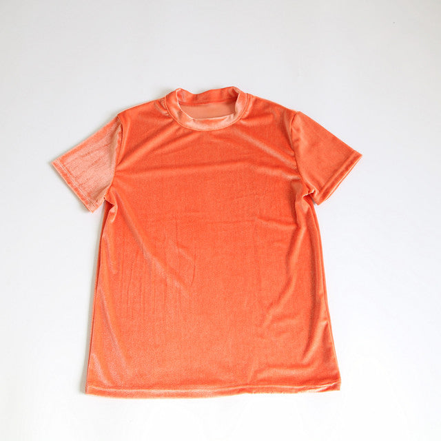 Solid Velvet Round Neck T-Shirt