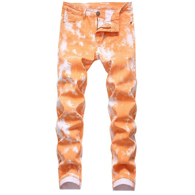 Colorful Paint Printed Slim Straight Streetwear Casual Men Jeans