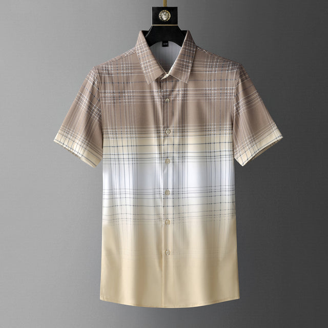 Gradient Plaid Pattern Polyester Shirt