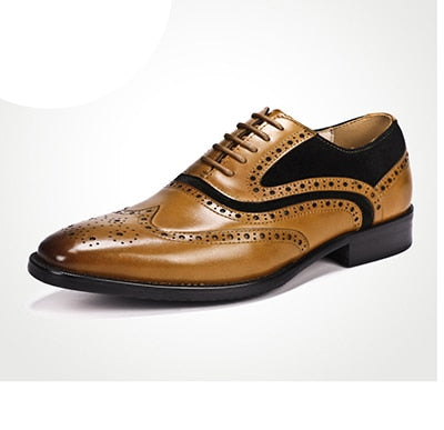 Wingtip Brogue with Velvet Combination Men Leather Shoes