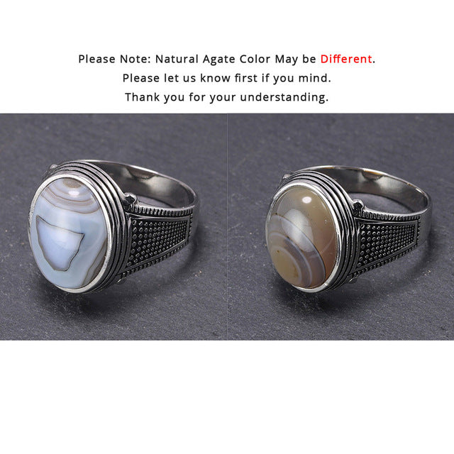 Sterling Silver Antique with Natural Onyx Multi Colors Men Fashion Rings