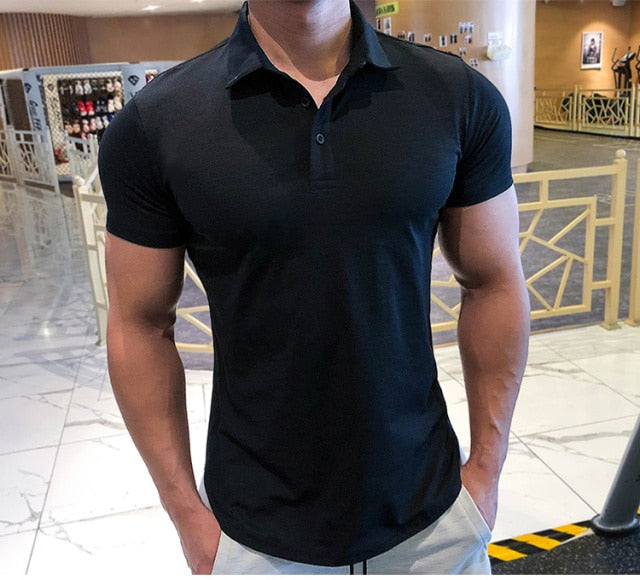 Sporty Spandex Solid Color Polo Shirt