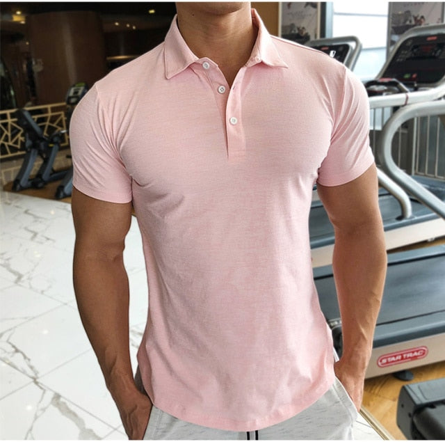 Sporty Spandex Solid Color Polo Shirt