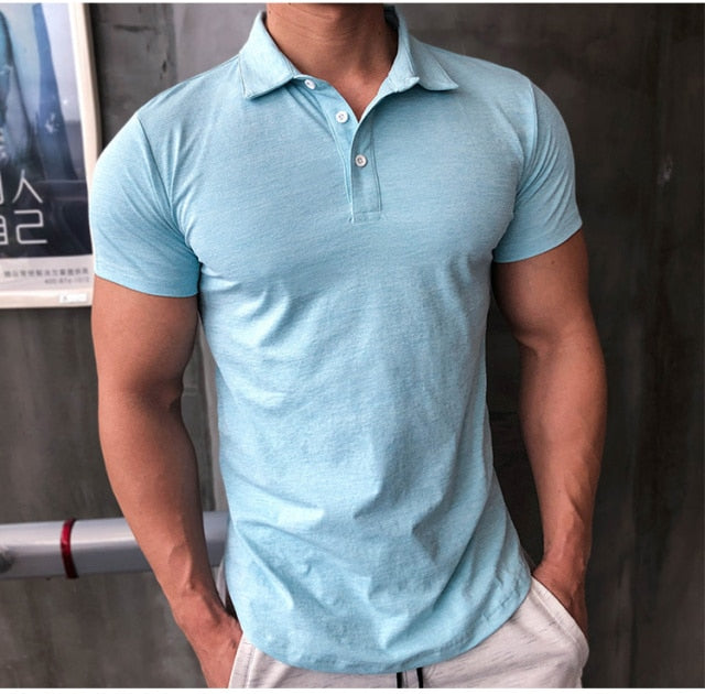 Sporty Spandex Solid Color Polo Shirt