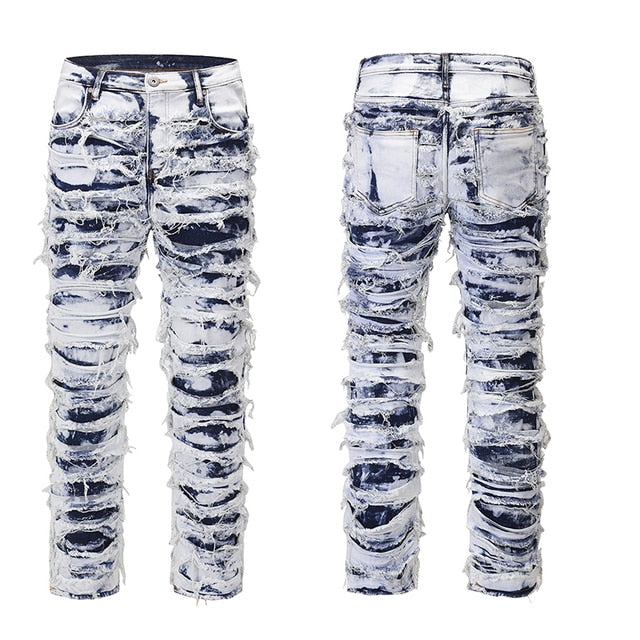 Retro Hole Ripped Patchwork Jeans