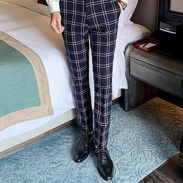 Vintage Plaid British Slim Fit 3 Pieces Style Men Suit