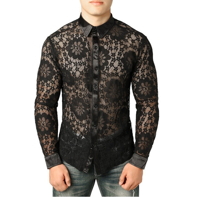 Floral See-Through Long-Sleeved Shirt