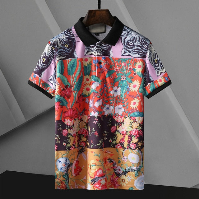 Korean Floral Short-Sleeve Polo Shirt