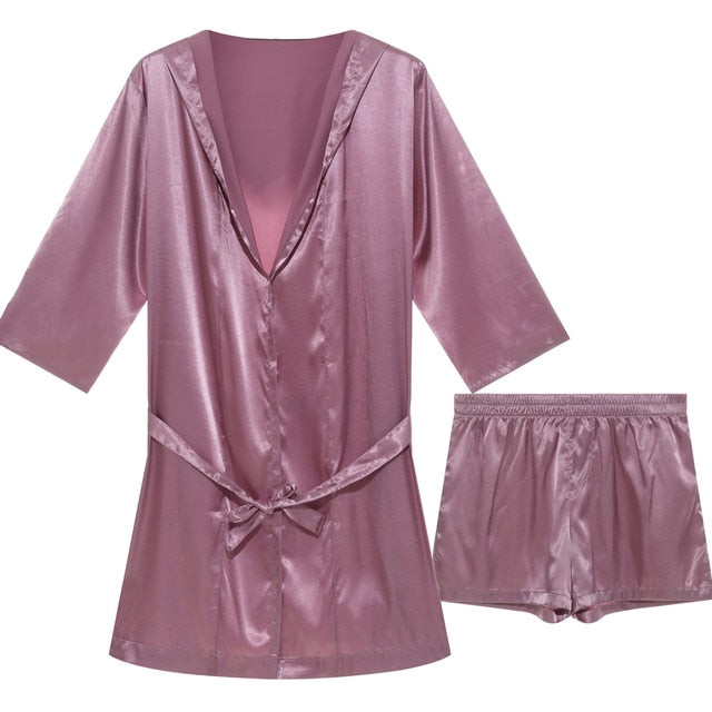 Hooded Satin Solid Pajamas Robe