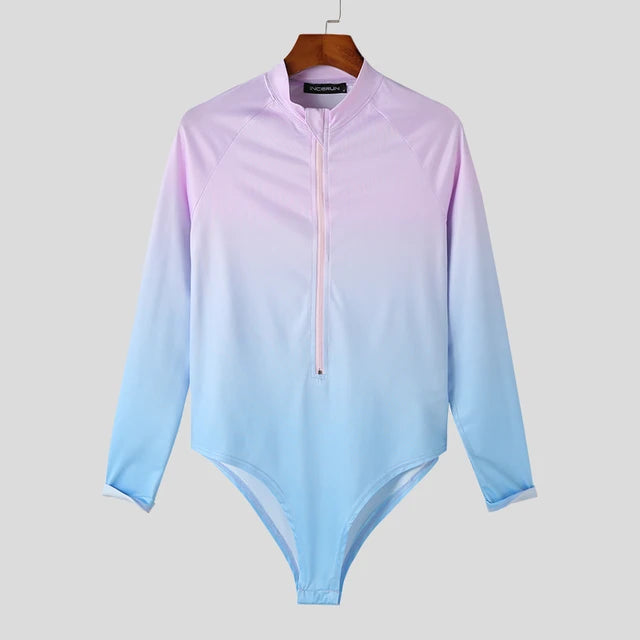 Tie Dye Gradient Color Zipper Bodysuit
