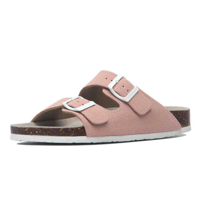 Wood Cork Suede Buckle Flip-Flops Sandals