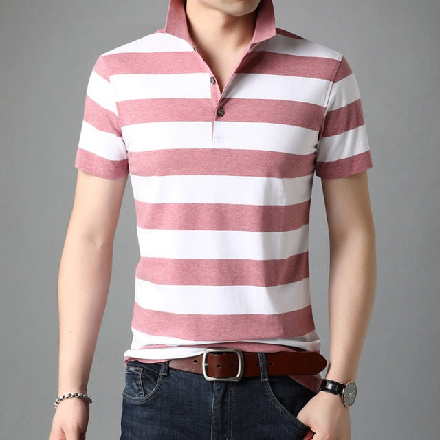 Two-Toned Solid Big Horizontal Striped Polo Shirt