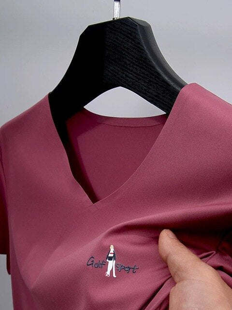 Ice Silk Solid V-Neck T-Shirt