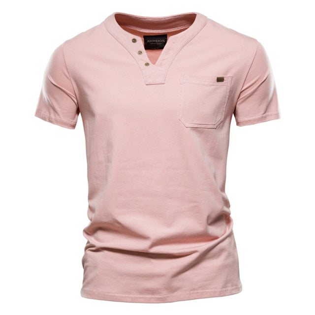 Solid Pocketed Collarless Polo Shirt