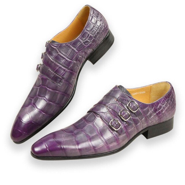 Purple Crocodile Skin Buckle Brogue Shoes