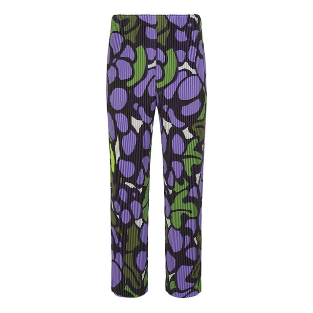 Geometric Pleated Straight Loose Pants