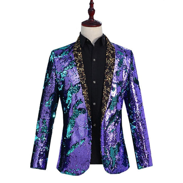 Shiny Sequin with Shawl Collar Tuxedo Men Stage Blazer