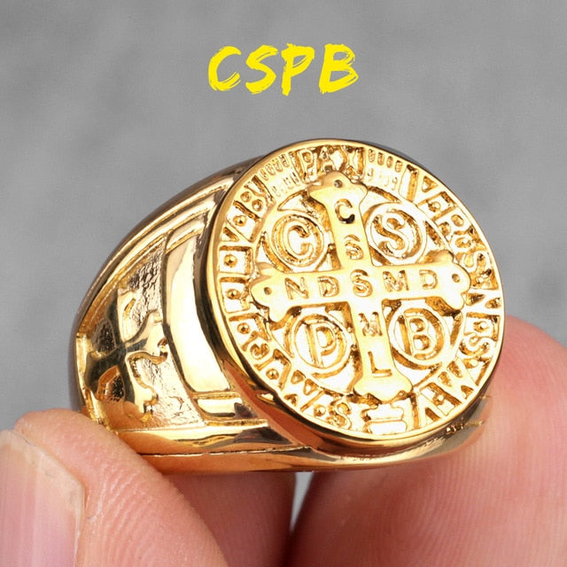 Saint Benedict Gold Black Cross Rings