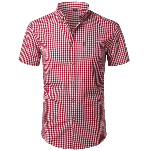 Plaid Turn-Down Collar Neck Cotton Shirt