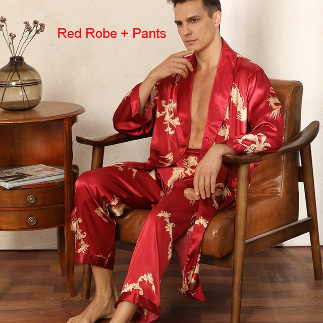 Dragon Pattern Satin Pajamas Robe