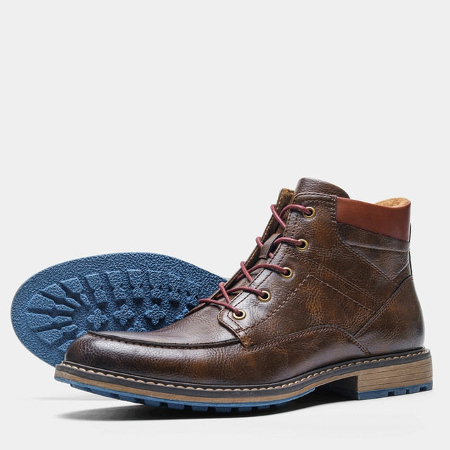 Retro Style Solid Leather Ankle Boots