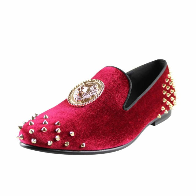 Velvet Spikes with Lion Medal Men Loafers Shoes