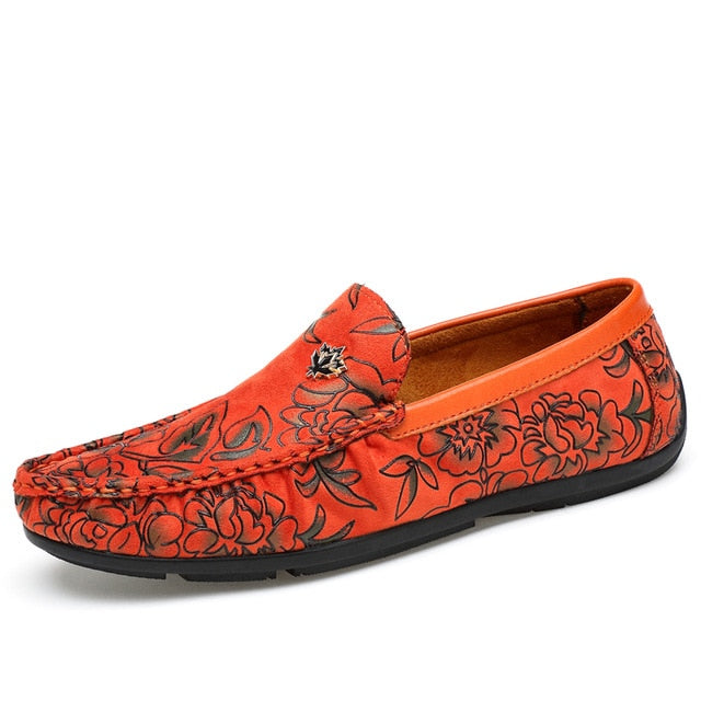 Casual Slip On Floral Artificial Leather Men Loafers Shoes