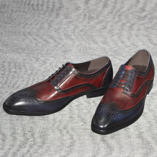 Double Color Derby Formal Pointed Toe Style Men Shoes