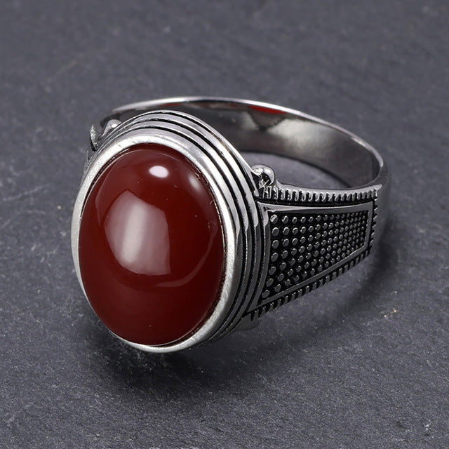Sterling Silver Antique with Natural Onyx Multi Colors Men Fashion Rings