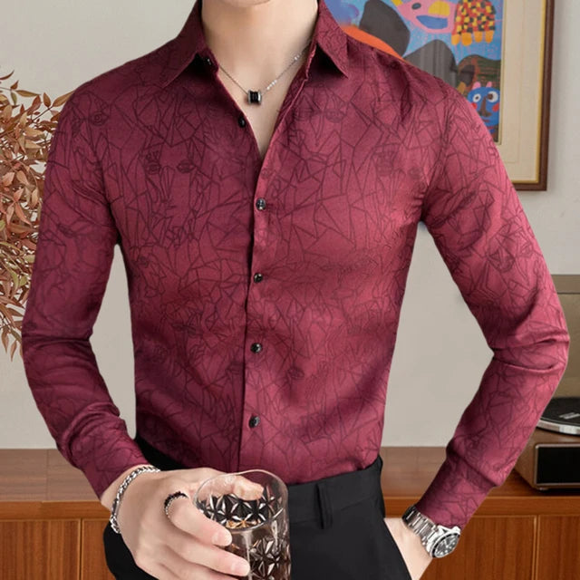 Luxury Vintage Jacquard Polyester Shirt