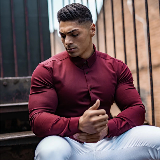 Muscular Solid Fit Casual Long Sleeve Shirt