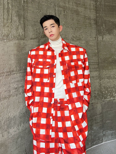 Crimson White Plaid Color Pants Set