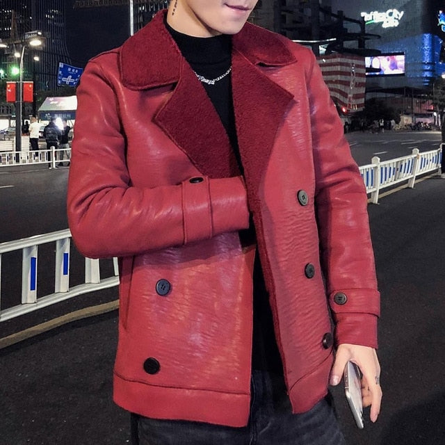 Monocolor Korean Style Faux Leather Coat