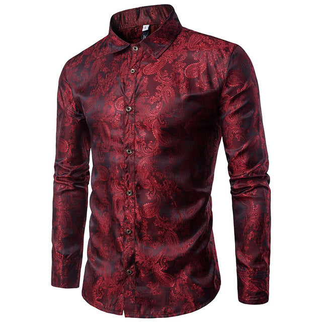 Silky Paisley Men Slim Fit Dress Tuxedo Shirt - FanFreakz