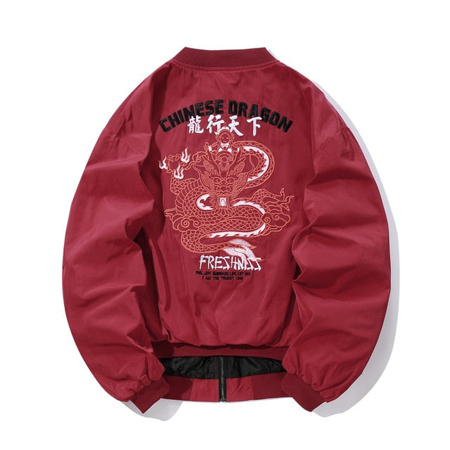 Vintage Embroidery Dragon Pattern Men Windbreaker Jacket
