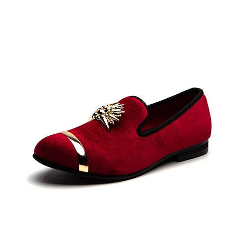 Gold Top and Metal Toe Velvet Design Men Loafers Shoes