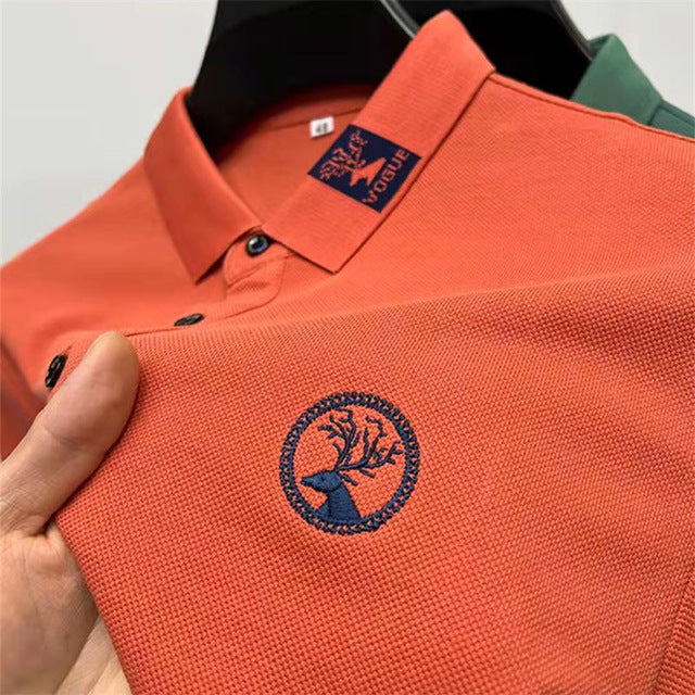 Deer Head Embroidery Lapel Polo Shirt