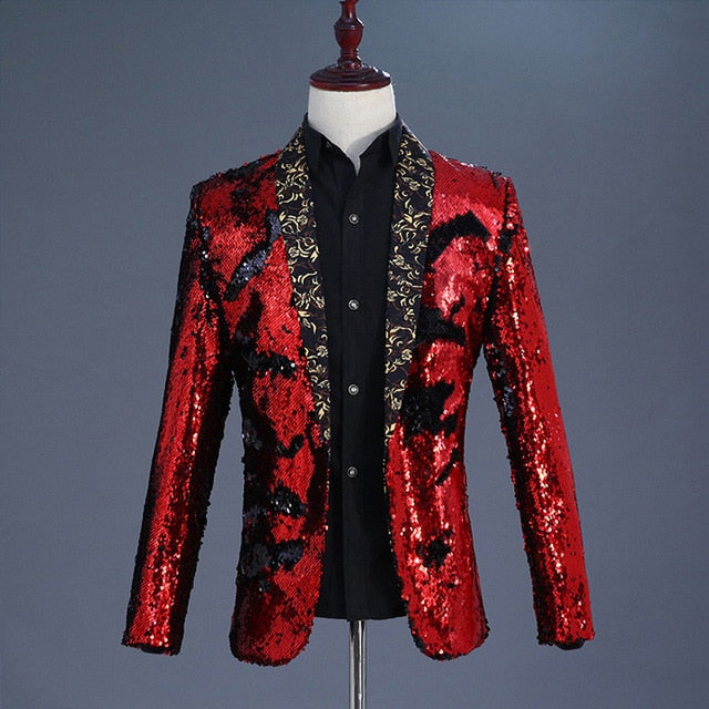 Shiny Sequin with Shawl Collar Tuxedo Men Stage Blazer