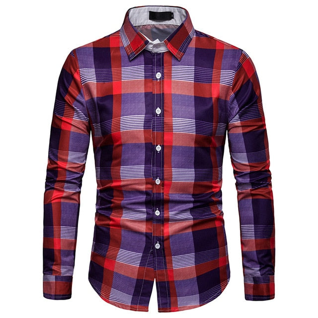 Casual Cotton Plaid Men Long Sleeves Shirts