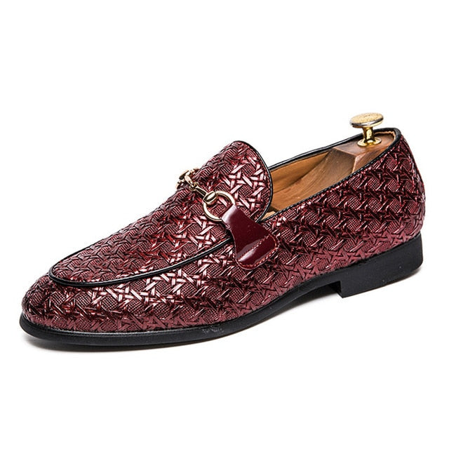 Glossy PU Pattern with Buckle Men Loafers