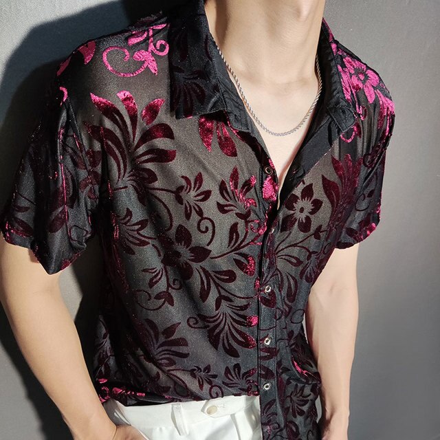 Transparent Flowers Pattern Velvet Shirt