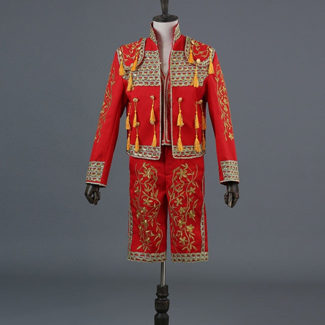 Gold Embroidery Tassel Sequin Black Stage Set Costume Men Blazer