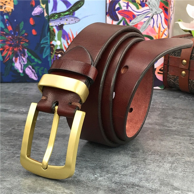 Vintage Style Cow Leather Brass Belt