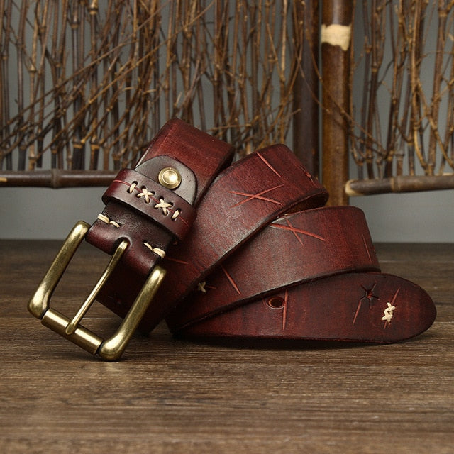 Solid Copper Buckle Genuine Leather Belt