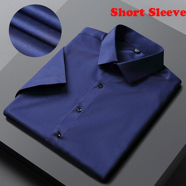 Solid Polyester Turn-Down Collar Men's Shirt