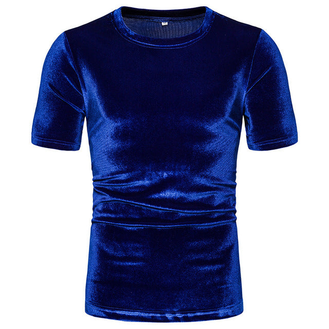 Solid Velvet Round Neck T-Shirt
